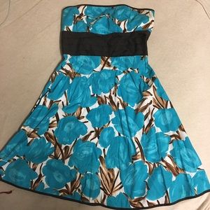 Brown and blue strapless dress