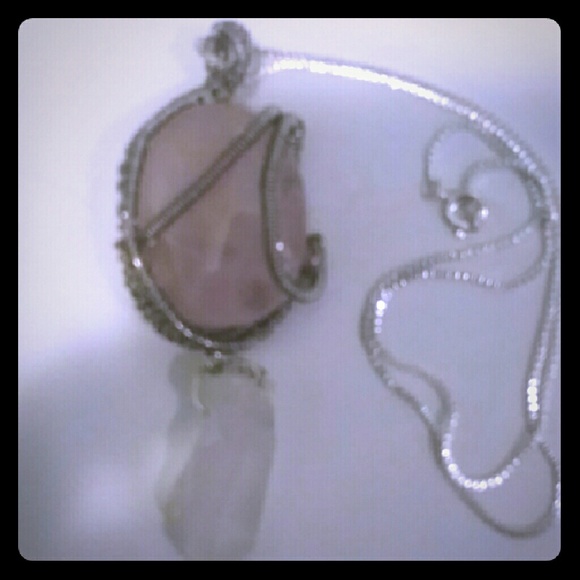Handmade rose quartz and aura quartz necklace