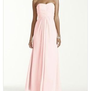 Long strapless Chiffon dress with pleated bodice