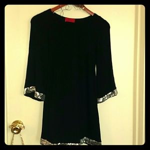 Black tunic dress with silver sequin trim