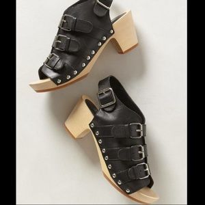 Anthropologie Ashbury Black & Wood Clogs 39 sz 9