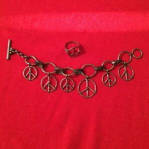 Peace Sign Bracelet and Ring Silver