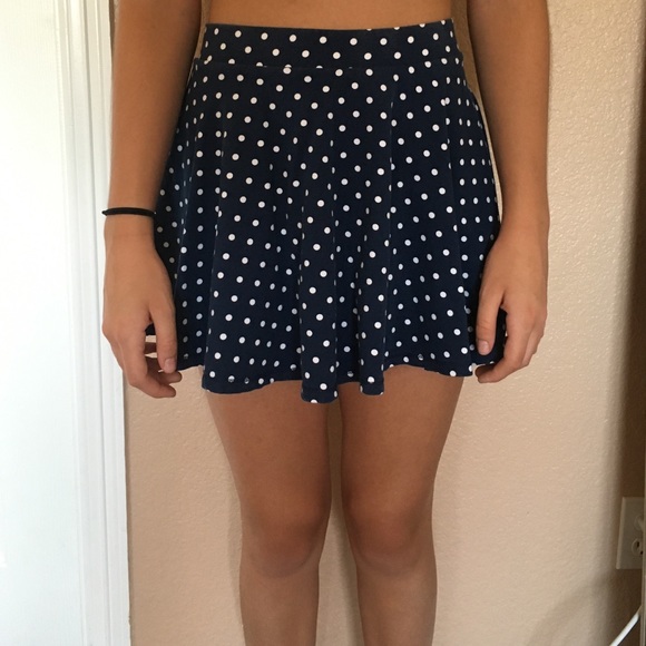 Dark Blue & White Polka Dot Skater Skirt