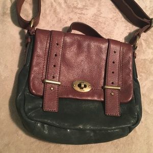 Fossil hunter green and brown cross body