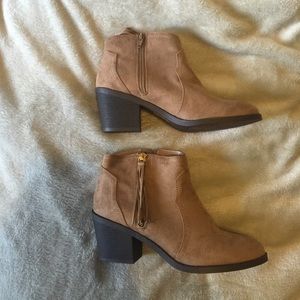 Taupe Ankle Boots, Dark Brown Heel