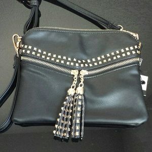 Firm Price. Blk & Gold Studded Crossbody w/Tassels
