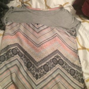 Grey and patterned flowy top
