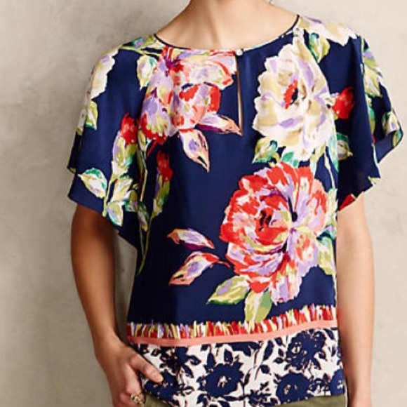Anthropologie Maeve Gardenia Silk Tee, size 2