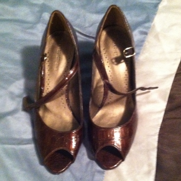 Brown peep toe high heels