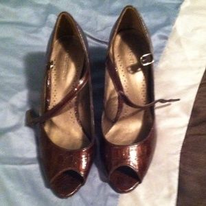 Brown peep toe high heels