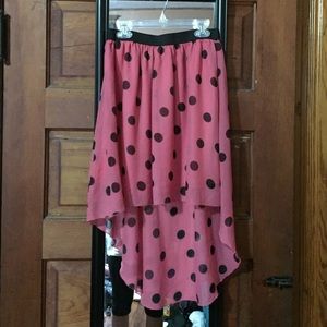 Pink polka dot high-low skirt