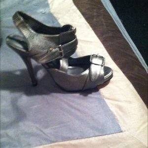 Strappy silver heels
