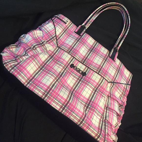 Large pink plaid Ogio laptop tote
