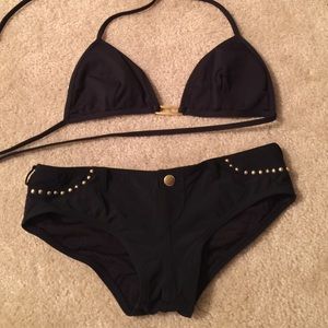Two Piece Black Bikini with Gold accents
