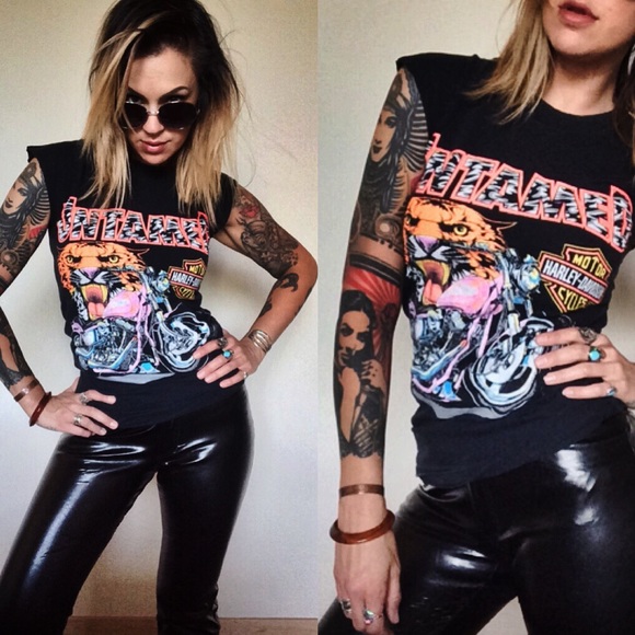 Vintage Tops - "UNTAMED" vintage Harley altered top