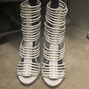 7.5 strappy white heels never worn