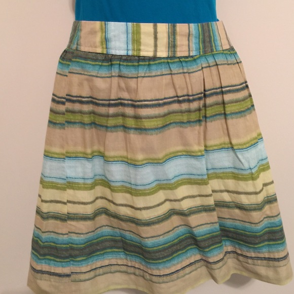 Loft blue green and tan striped skirt.