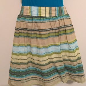 Loft blue green and tan striped skirt.