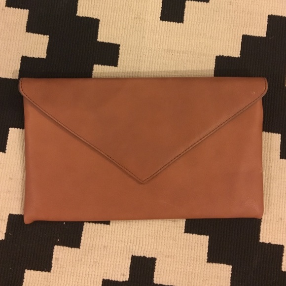 J  Crew brown large envelope leather clutch