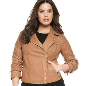 Eloquii Quilted Sleeve Moto Jacket - Caramel