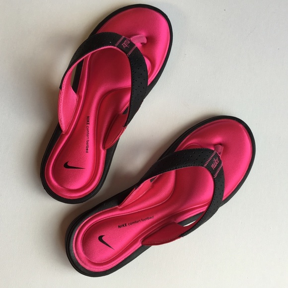 Nike Shoes - Nike Memory Foam Flip Flops Black & Vivid Pink