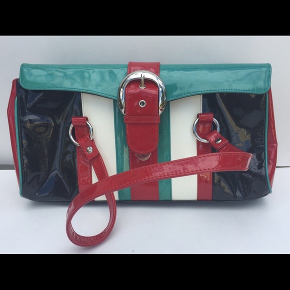 Isabella Fiore patent leather  red black handbag