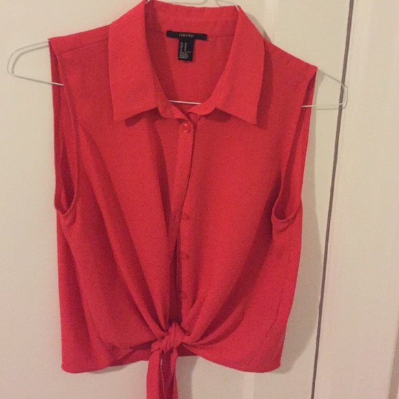 Red / dark orange tie-up shirt