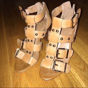 Brown leather and wood heel! Worn once!