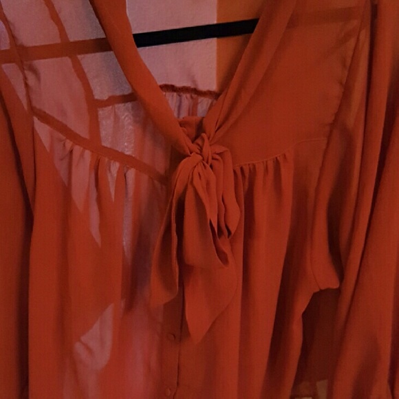 FINAL SALE • Rust Pussy Bow Boho Top - Picture 2 of 2