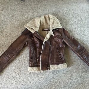 Bershka Brown Vintage Leather & Wool Jacket