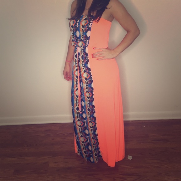Corral tribal print stripe down middle maxi dress