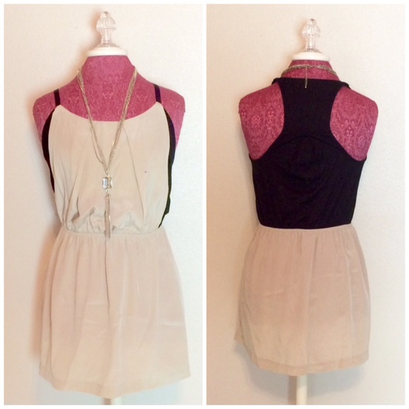 Urban Outfitters Dresses & Skirts - Silky Cream & Black Color Block Racerback Dress