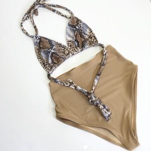 Nude high waist bikini bottoms