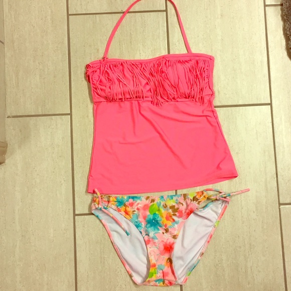 Hot Pink Fringe Tankini