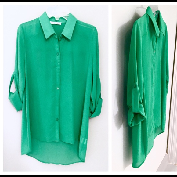 Button-Up Long-Sleeve Blouse Cutout - Picture 3 of 6