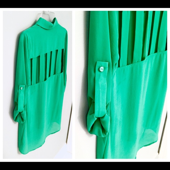 Button-Up Long-Sleeve Blouse Cutout - Picture 4 of 6