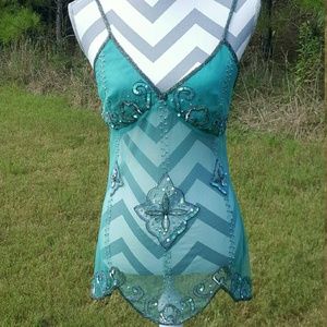 Vintage turquoise beaded top
