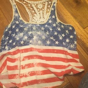 American Flag Lace Back Top