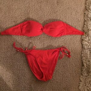 TOPSHOP Red Bandeau Bikini