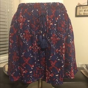 Red and Blue Print Mini Skirt