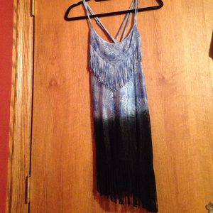 Free people blue and black faded fringe dress