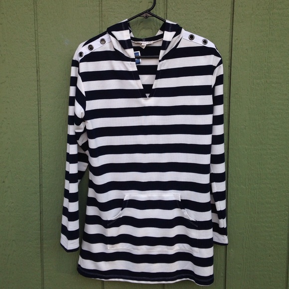 Striped Nautical Beach Cover Up w/ Hood Size Small