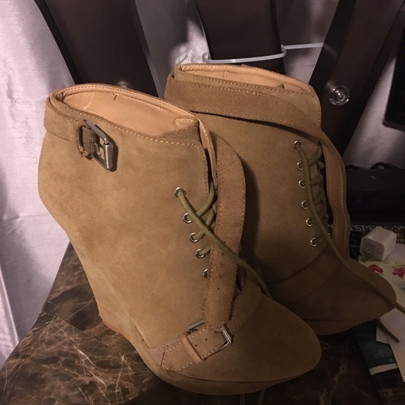 Tan/nude lace up Victoria Secret booties