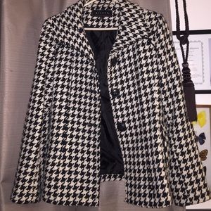 Checkered black and white pea coat
