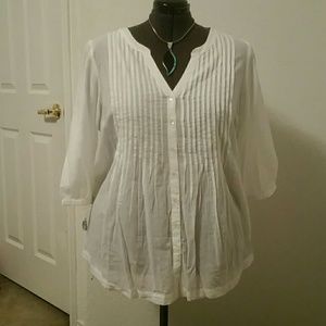 White V-neck tuxedo shirt
