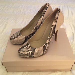 BCBG Suede and Snakeskin Pumps
