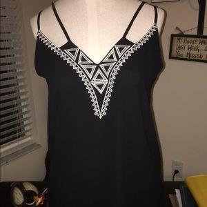 Black with White Print Blouse Tank