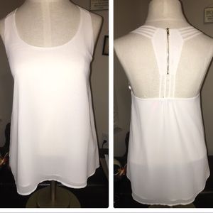 White Zipperback Blouse Tank