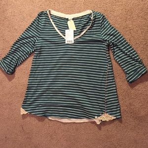 Blue & cream striped shirt with lace back opening