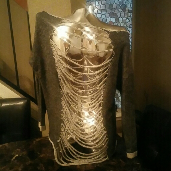 $8 - Destroyed Off The Shoulder Coverup/ Sweater